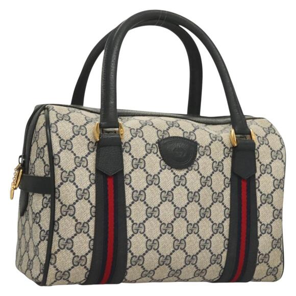 GUCCI GG Supreme Sherry Line Hand Bag Pvc Navy Gold Red - Picture 1 of 16